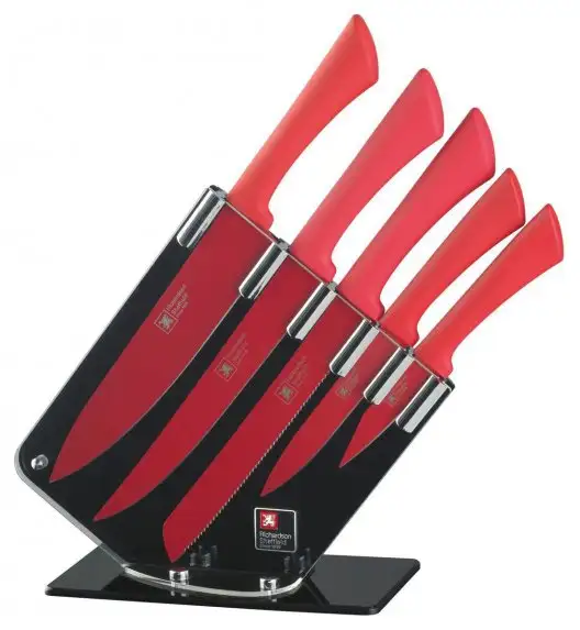 RICHARDSON DESIRE Komplet 5 noży w stojaku - 6 lelementów, ciekawe wzornictwo, wysoka jakość - czerwony