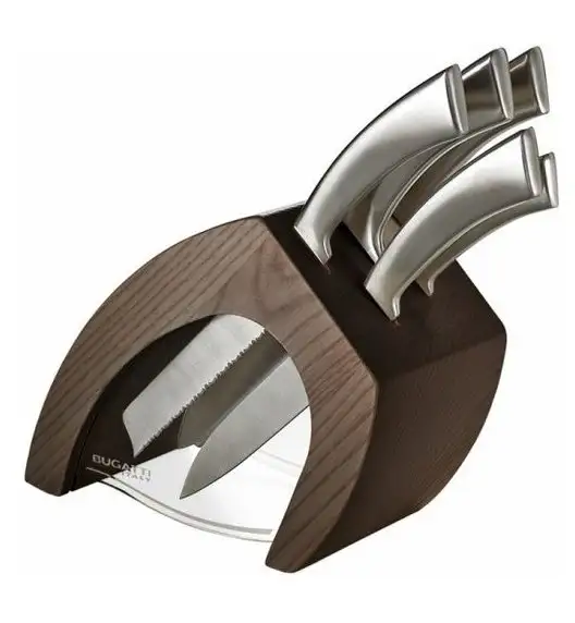 BUGATTI TRATTORIA Blok noży ciemne drewno + 5 noży Ergo CIEMNY BLOK - Italy design