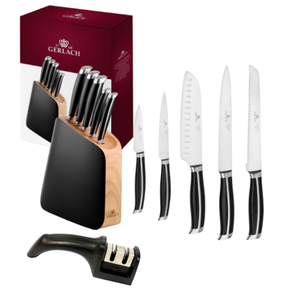 GERLACH LOFT Komplet 5 noży w bloku + ostrzałka 2w1 