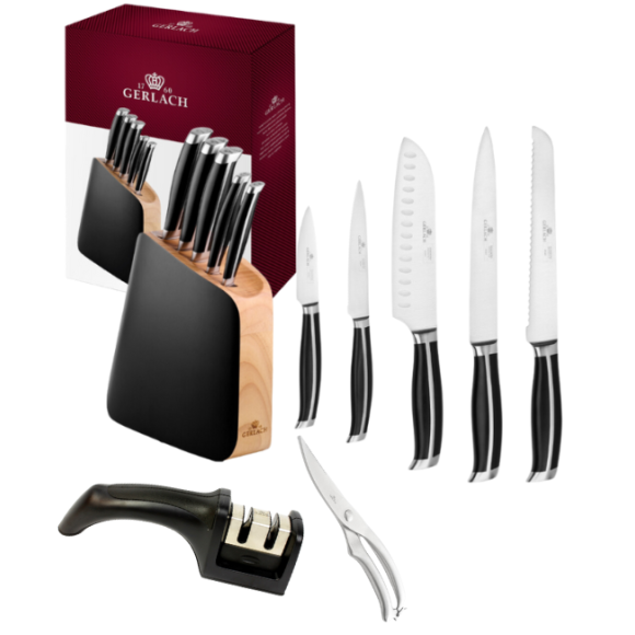 GERLACH LOFT Komplet 5 noży w bloku + ostrzałka 2w1 + nożyce do drobiu