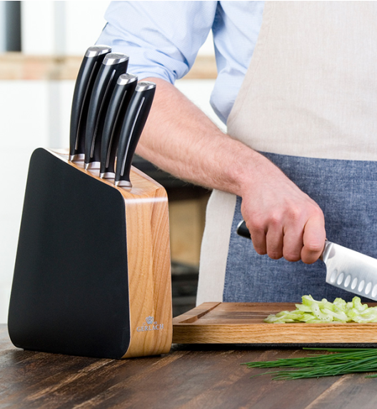 GERLACH LOFT Komplet 5 noży w bloku + ostrzałka 2w1 + nożyce do drobiu