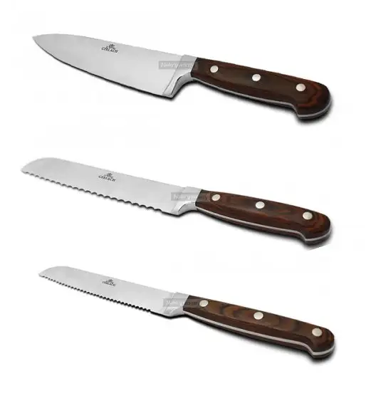 Noże kuchenne Gerlach Provence 961A - 3 szt - TRIOPACK. Rękojeść egzotyczne drewno Pakka, ostrza Kute.