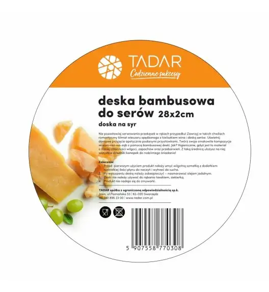 TADAR Drewniana deska do serów 28 x 2 cm / drewno bambusowe