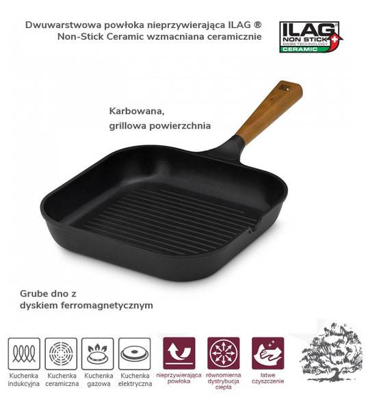 GERLACH NATUR Patelnia grillowa z powłoką ceramiczną ILAG® Non-Stick / 24 cm