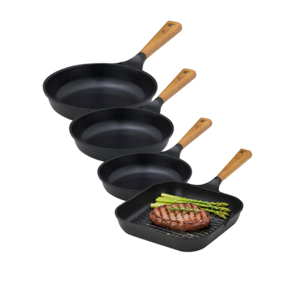 GERLACH NATUR Komplet patelni  20, 24, 28 cm, Grillowa 28 cm / powłoka ceramiczna ILAG® Non-Stick