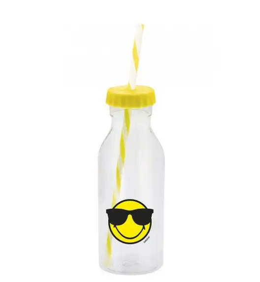 ZAK! DESIGNS Butelka ze słomką 550ml, żółta, Smiley / Btrzy