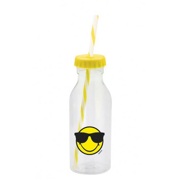 ZAK! DESIGNS Butelka ze słomką 550ml, żółta, Smiley / Btrzy