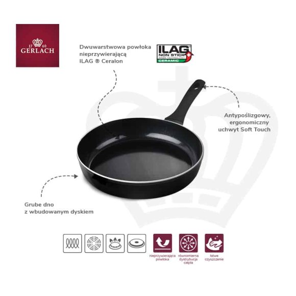 GERLACH HARMONY CLASSIC Patelnia 24 cm / powłoka ceramiczna ILAG Ceralon / indukcja