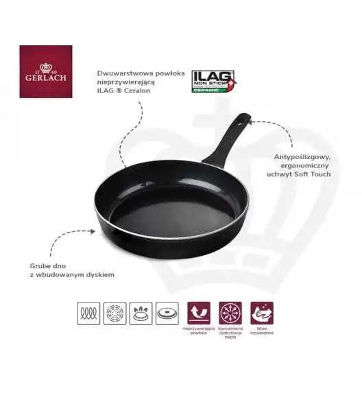 GERLACH HARMONY CLASSIC Patelnia 28 cm z pokrywką / powłoka ceramiczna ILAG / 2 elementy