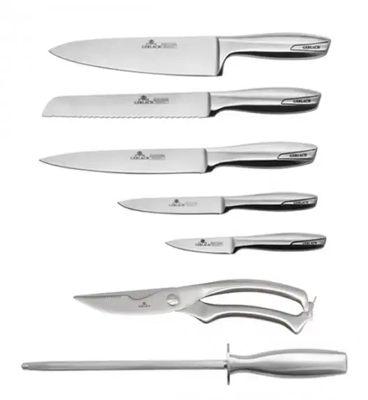 Noże kuchenne Modern 993 -  Noże całostalowe - komplet 5 noży + ostrzałka prętowa całostalowa + nożyce stalowe do drobiu.