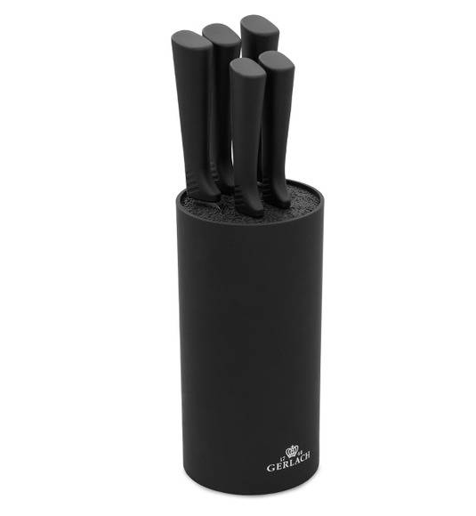GERLACH SMART BLACK 994 Zestaw noży w bloku 6 elementów + ostrzałka 2w1 / antypoślizgowa rękojeść / 994CZARNY/2w1