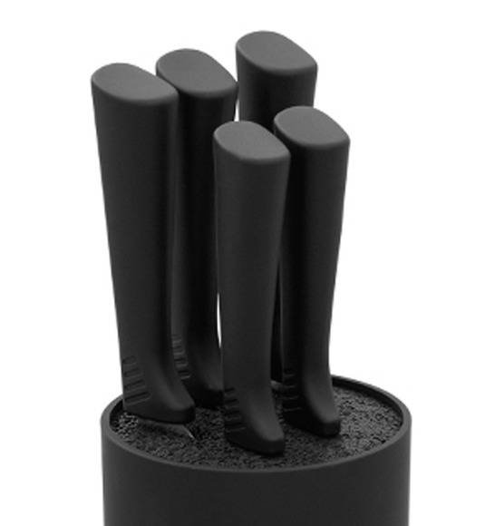 GERLACH SMART BLACK 994 Zestaw noży w bloku 6 elementów + ostrzałka 2w1 / antypoślizgowa rękojeść / 994CZARNY/2w1