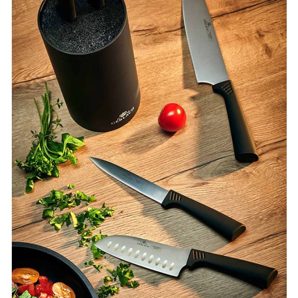 GERLACH SMART BLACK 994 Zestaw noży w bloku 6 elementów + ostrzałka 2w1 / antypoślizgowa rękojeść / 994CZARNY/2w1