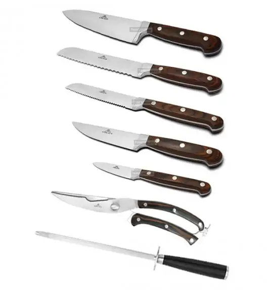 Noże kuchenne Gerlach Provence 961A - 5 szt + Ostrzałka do noży prętowa ABS. + Nożyce do drobiu.