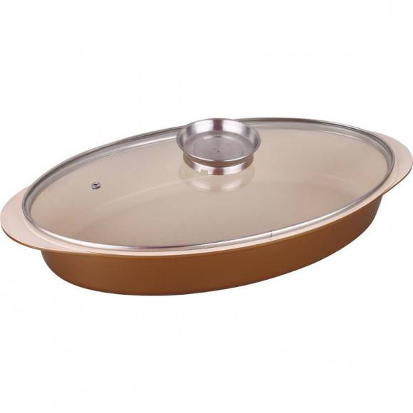 KonigHOFFER ORO Brytfanna owalna 41 cm z odlewu aluminium z aromatyzerem / non-stick / złoty