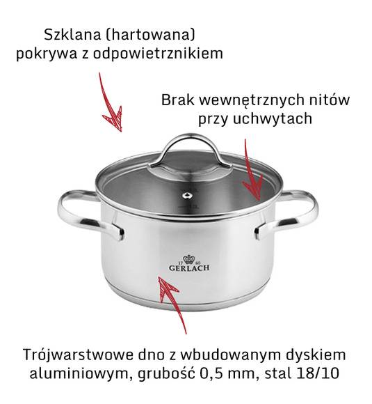 GERLACH VIVA Komplet Garnki z pokrywkami 8 el / stal nierdzewna / INDUKCJA