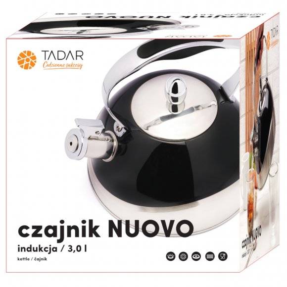 TADAR NUOVO Czajnik z gwizdkiem 3 l ze stali nierdzewnej / czarny / indukcja