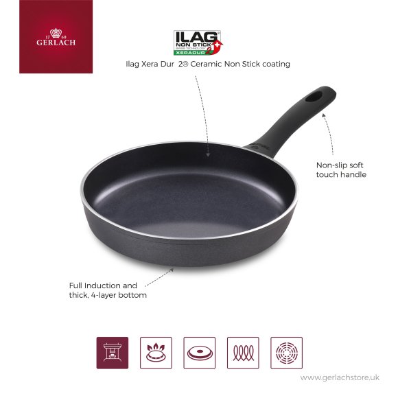 GERLACH CONTRAST PROCOAT Patelnia 20 cm z powłoką ceramiczną XERA DUR non-stick + pokrywka uniwersalna