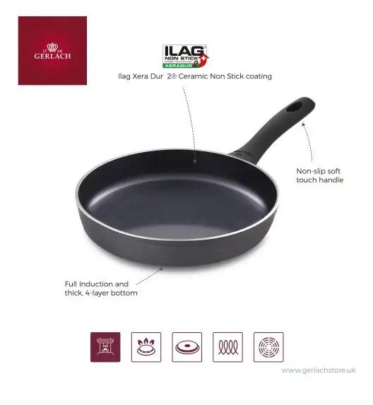 GERLACH CONTRAST PROCOAT Patelnia głęboka 24 cm z powłoką ceramiczną XERA DUR non-stick  + pokrywka uniwersalna