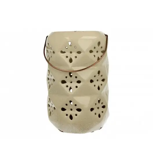 DUO Lampion ceramiczny 26 cm / kwiaty / kremowy