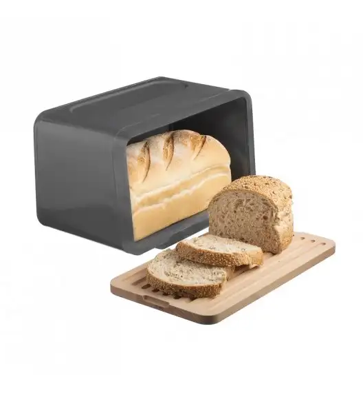 TYPHOON Stalowy chlebak z drewnianą deską do krojenia HUDSON, grafitowy / Btrzy