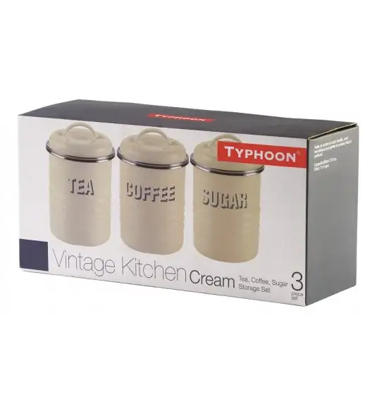 TYPHOON VINTAGE KITCHEN Zestaw 3 pojemników na kawę, herbatę i cukier / kremowe
