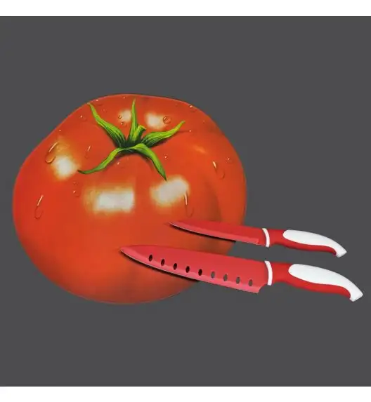 Szklana deska do krojenia i serwowania Zassenhaus pomidor + 2 noże.