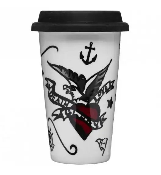 SAGAFORM Porcelanowy kubek na kawę z pokrywką CAFE 0,25 l, tatuaże / FreeForm