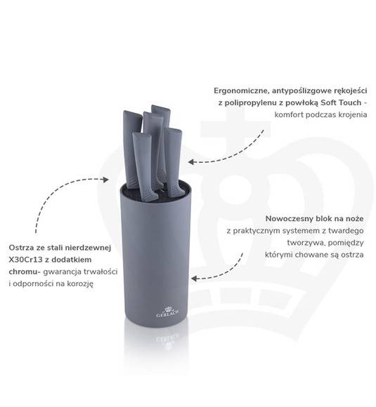 GERLACH SMART GREY Komplet 5 noży w bloku + nożyce do drobiu