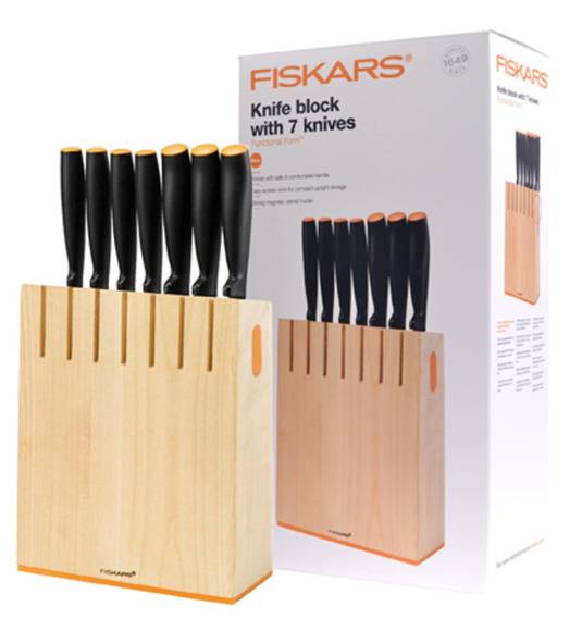 FISKARS FUNCTIONAL FORM 1018781 Komplet 7 noży kuchennych w bloku drewnianym / Rękojeść Softgrip®