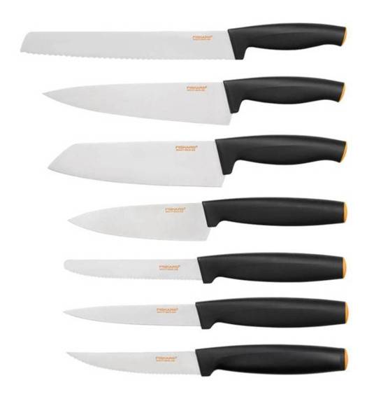 FISKARS FUNCTIONAL FORM 1018781 Komplet 7 noży kuchennych w bloku drewnianym / Rękojeść Softgrip®