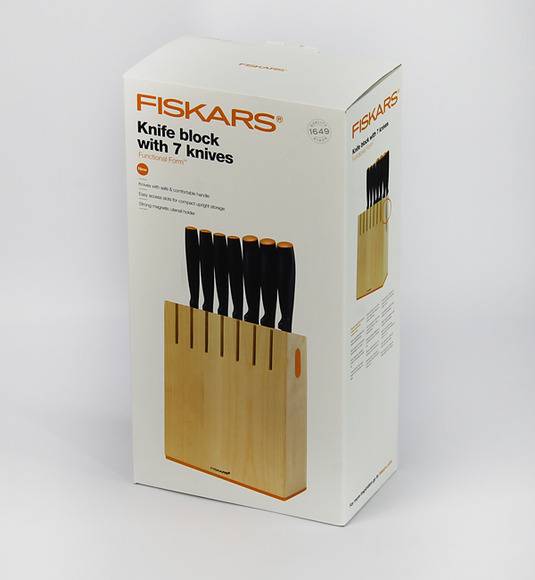 FISKARS FUNCTIONAL FORM 1018781 Komplet 7 noży kuchennych w bloku drewnianym / Rękojeść Softgrip®