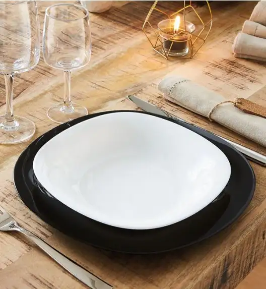 LUMINARC CARINE NEO WHITE&BLACK Komplet obiadowy 18 el dla 6 os / Szkło hartowane
