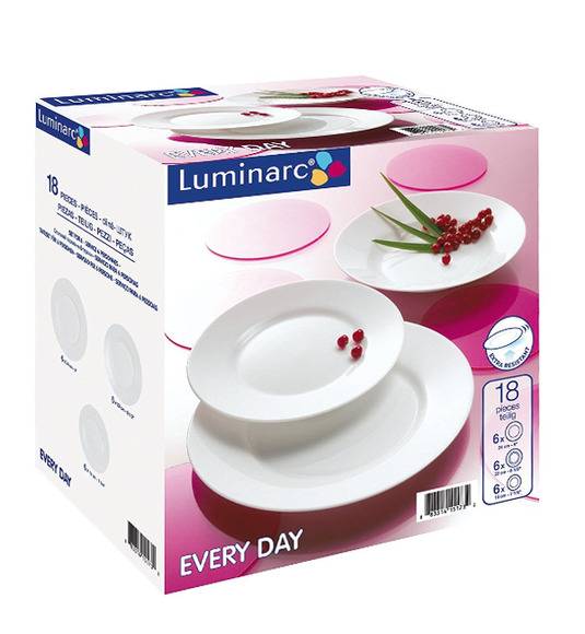 LUMINARC EVERY DAY Komplet obiadowy 18 el dla 6 os / Szkło hartowane / 05673