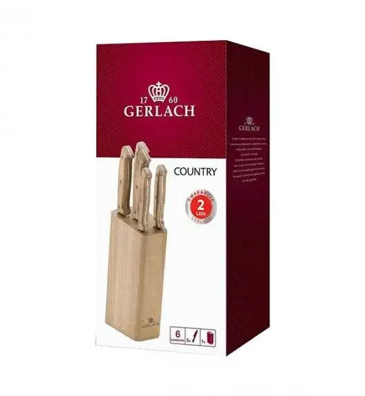 GERLACH COUNTRY Komplet 5 noży w bloku / 6 el / drewniana rękojeść
