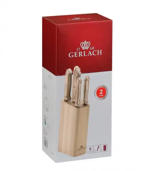 GERLACH COUNTRY Komplet 5 noży w bloku+ ostrzałka 2w1 + deska dębowa