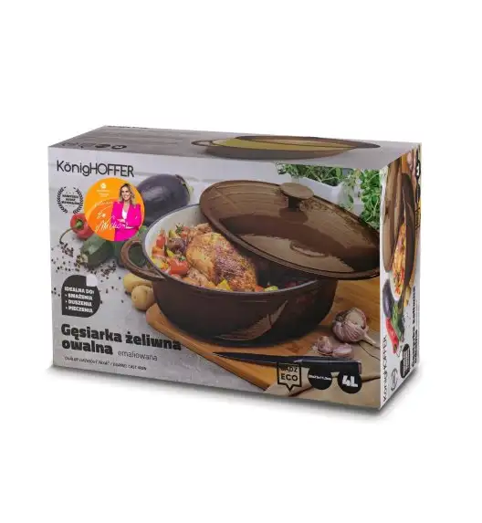 KÖNIGHOFFER Owalna gęsiarka / brytfanna żeliwna brązowa 4 l / emaliowana  