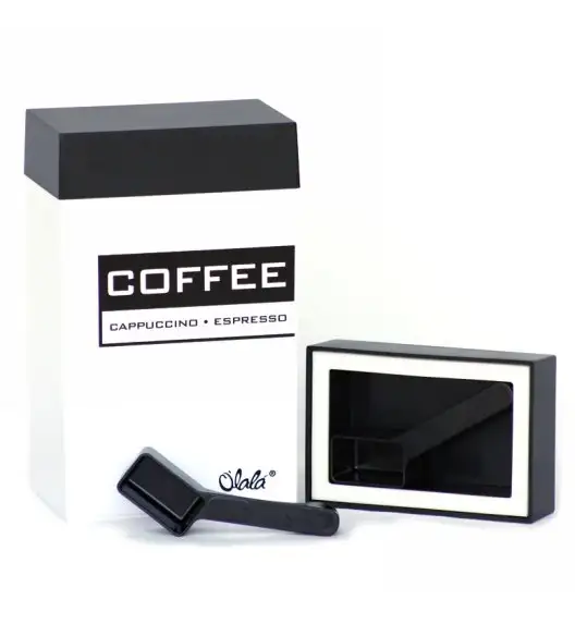 O'LaLa Pojemnik prostokątny z miarką do kawy / 1,25 L / czarno-biały COFFE AND TEA / FreeForm