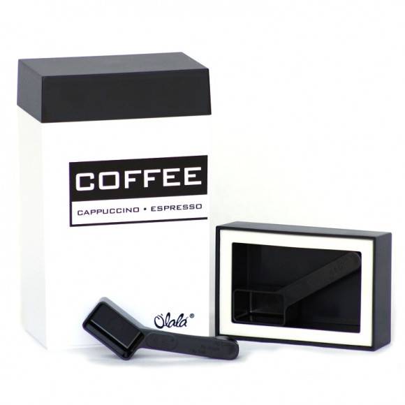 O'LaLa Pojemnik prostokątny z miarką do kawy / 1,25 L / czarno-biały COFFE AND TEA / FreeForm