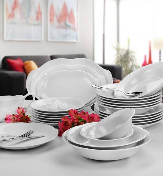 CHODZIEŻ KAMELIA C000 BIAŁA Serwis obiadowy 44 el / 12 osób / polska porcelana