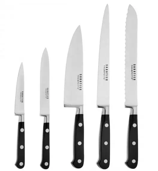 WYPRZEDAŻ! RICHARDSON SHEFFIELD Noże kuchenne Sabatier trompette 5 el w bloku / nitowana rękojeść / stal nierdzewna