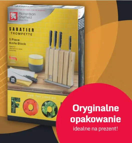 WYPRZEDAŻ! RICHARDSON SHEFFIELD Noże kuchenne Sabatier trompette 5 el w bloku / nitowana rękojeść / stal nierdzewna