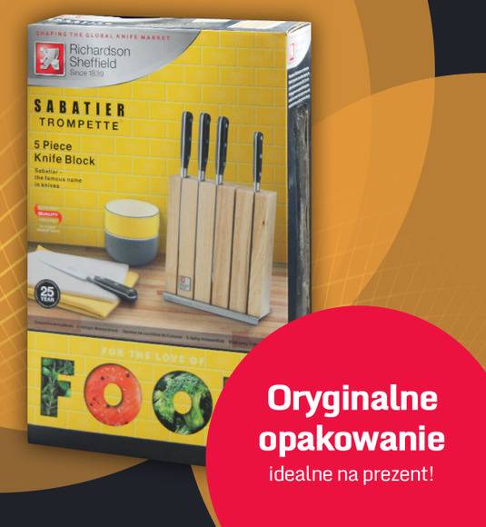 RICHARDSON SHEFFIELD Noże kuchenne Sabatier trompette 5 el w bloku + ostrzałka rabat 50 % / nitowana rękojeść / stal nierdzewna najwyższej jakości