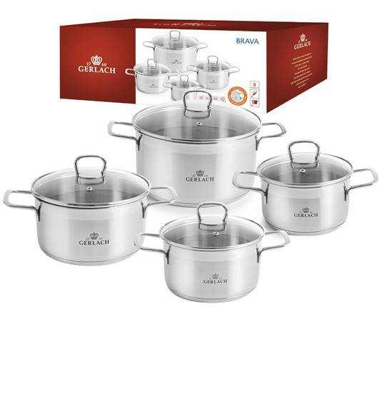 GERLACH BRAVA Komplet Garnki z pokrywkami 8 el + garnek 7 l Gerlach Ambiente