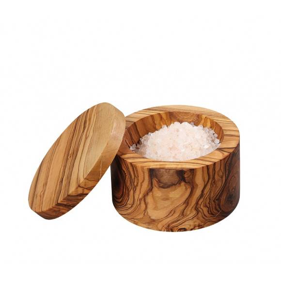 ZASSENHAUS Pojemnik na sól lub przyprawy, drewno oliwne ⌀ 9×7 cm / FreeForm