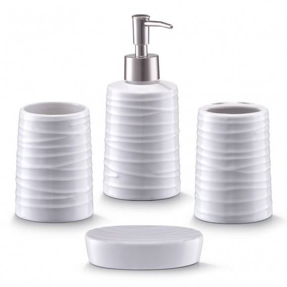 ZELLER WHITE&WHITE 4-częściowy zestaw akcesoriów łazienkowych 200 ml / ceramika