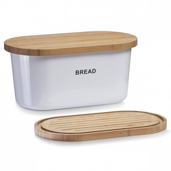 ZELLER BREAD Chlebak z deską do krojenia 2w1 / 39 cm / biały / tworzywo sztuczne