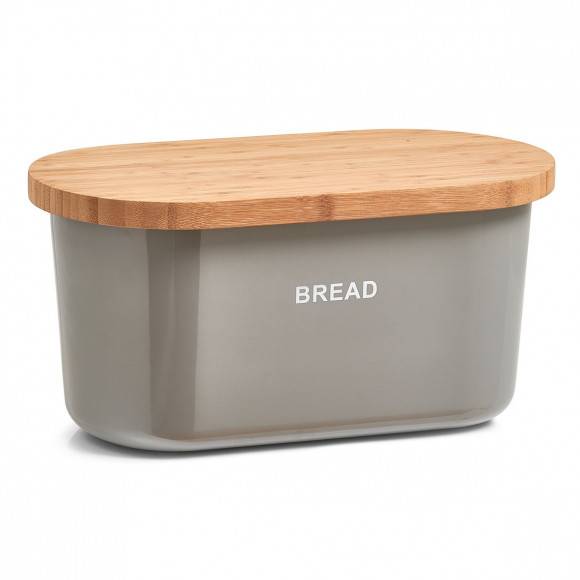 ZELLER BREAD Chlebak z deską do krojenia 2w1 / 36 cm / szary / tworzywo sztuczne