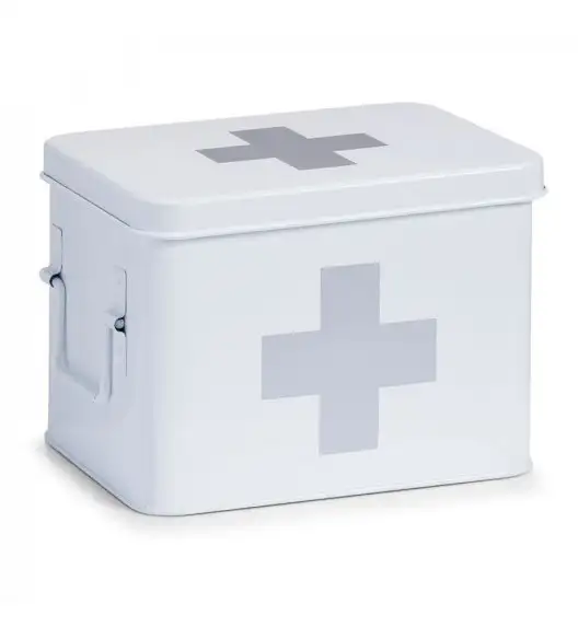 ZELLER Pudełko na lekarstwa 21,5 x 16 cm / białe / metal