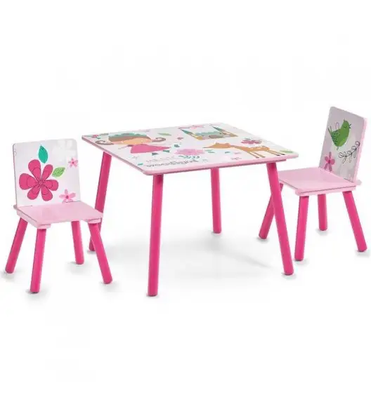 ZELLER GIRLY 3-częściowy komplet mebli dziecięcych 60 x 44 x 60 cm / różowy / drewno 